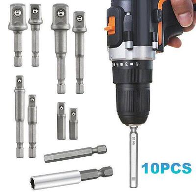 10 Pcs Socket Adapter Set Extension Drill Bits Bar Set 1/4