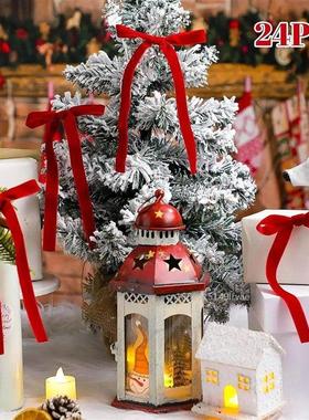 24Pcs Velvet Christmas Bows for Christmas Tree Decor Gift Bo