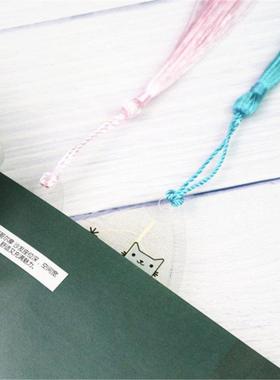 Transparent Leaf Vein Bookmark Cartoon Cat Tassel Bookmark C