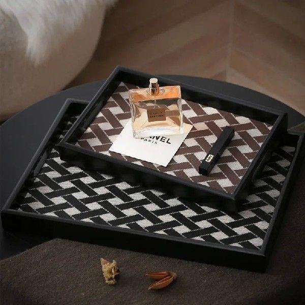 AhunderJiaz Light Luxury Leather Wooden Tray Rectangular