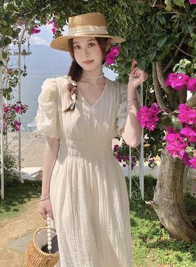 Summer French white chiffon V-neck ress, women