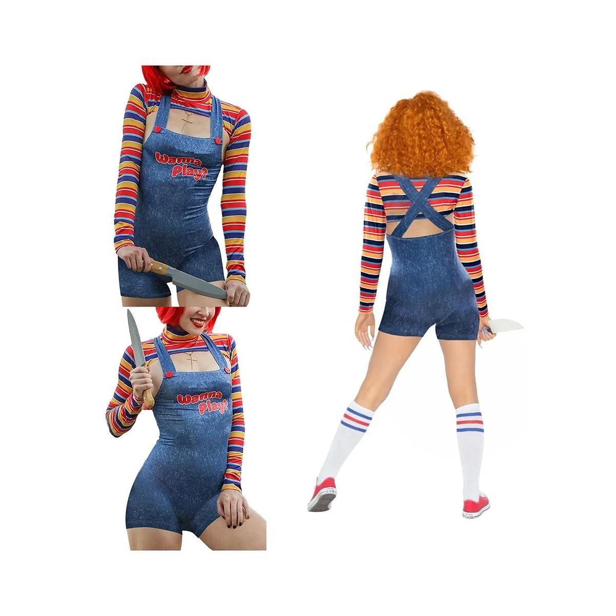 Women 2 Pcs Halloween Costumes Scary Nightmare Killer Doll W
