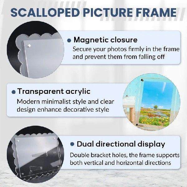 ABYN-2 Pack Of Acrylic Scalloped Picture Frame,Clear
