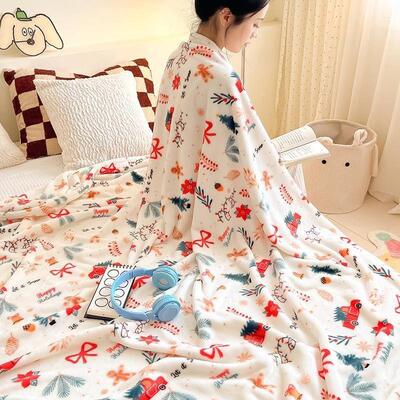 Christmas Flannel Throw Blanket, Plush Coral Fleece Sofa Nap