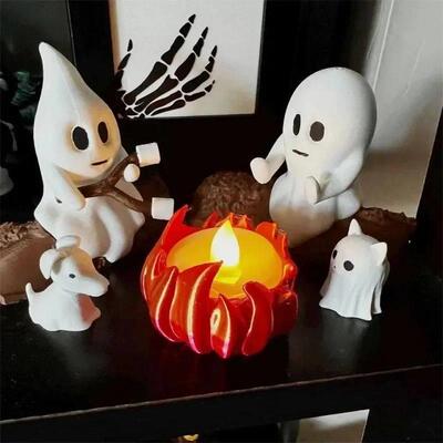 Cute Ghost Figurine Set Halloween Ghost Bonfire Party
