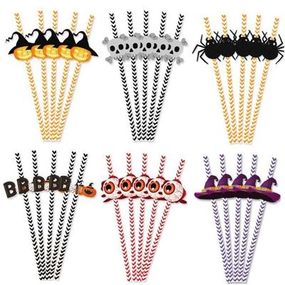 Halloween Paper straws Spider Pumpkin Witch Skull Supplies