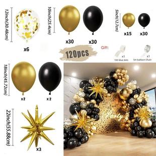 Black and Gold Balloons Garland Arch Kit with Starburst Foil