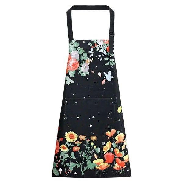Fresh Floral Pattern Kitchen Apron With Pocket Waterproof