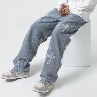 Men Streetwear Baggy Jeans Trousers Cross Hip Hop Mens Loose