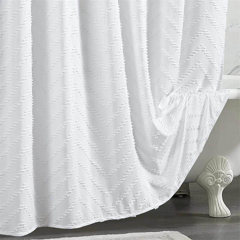 White Shower Curtain Woven Fabric Shower Curtain Modern Farm