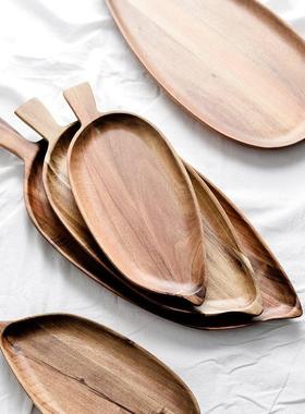 Leaf-Shaped Bread Tray Japanese-Style Skewer Wood Plate