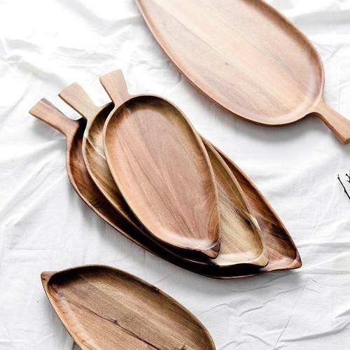 Leaf-Shaped Bread Tray Japanese-Style Skewer Wood Plate