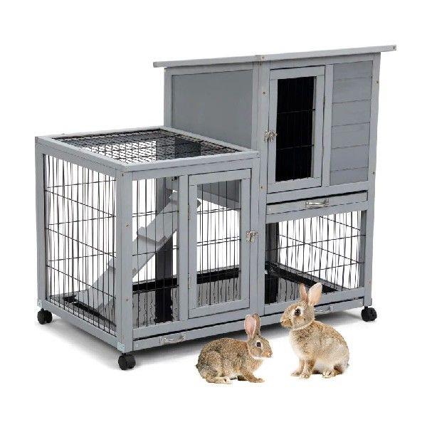 Detachable Rabbit Hutch With Removable Tray Rolling Casters