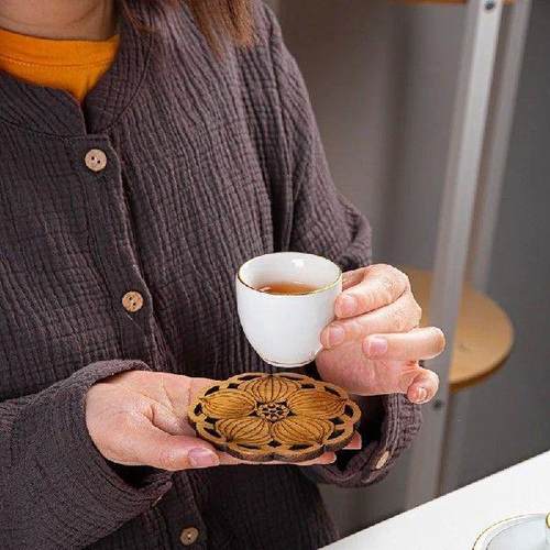 Creative Lotus Flower Drink Coasters Wooden Round Cup Mat