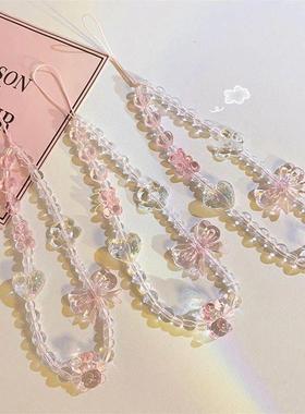 Pink Bear Butterfly Flower Phone Strap Charm Chain Knot Cell