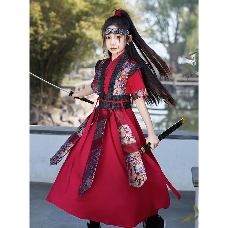 女童汉服花木兰服装夏季短袖剑客儿童古装cos飞鱼将军唐装演出服图片