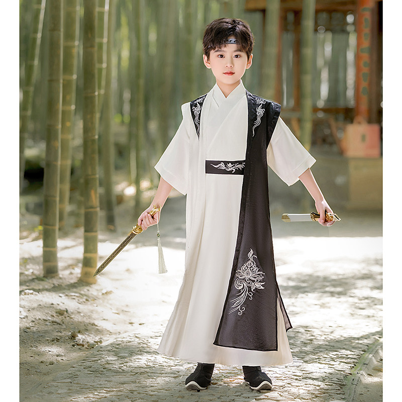 儿童汉服男童夏装短袖薄款日常可穿国风男宝帅气侠客唐装演出古装