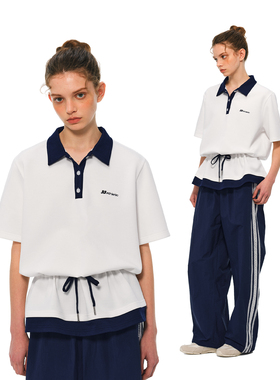 RASS下摆抽绳抽褶短袖polo衫 2025夏季女装设计感小众白色翻领女