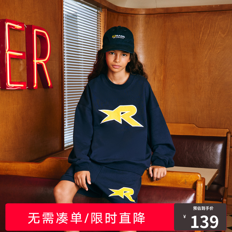 RASS星星贴布圆领套头卫衣 国潮牌潮流秋季宽松休闲情侣长袖上衣