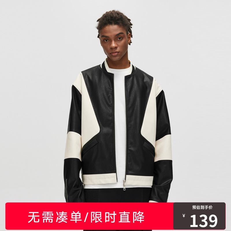 RASS拼接棒球服皮衣夹克