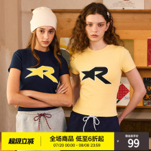 RASS星星女款基础T恤 国潮牌潮流修身显瘦重磅夏季短款短袖上衣女