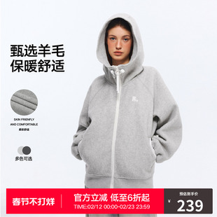 RASS羊毛连帽毛呢卫衣 国潮牌秋季美式复古宽松情侣拉链帽衫外套