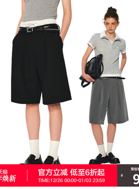RASS双腰头五分西装短裤 国潮牌潮流设计感小众复古宽松直筒裤子