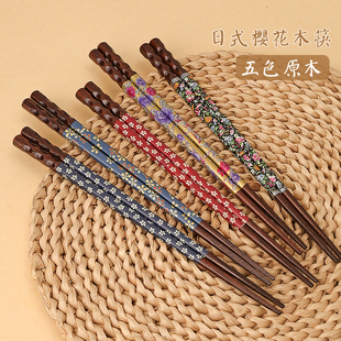 日式和风 红檀木尖头筷子家用高档木质分人5色一人一筷防霉木筷新