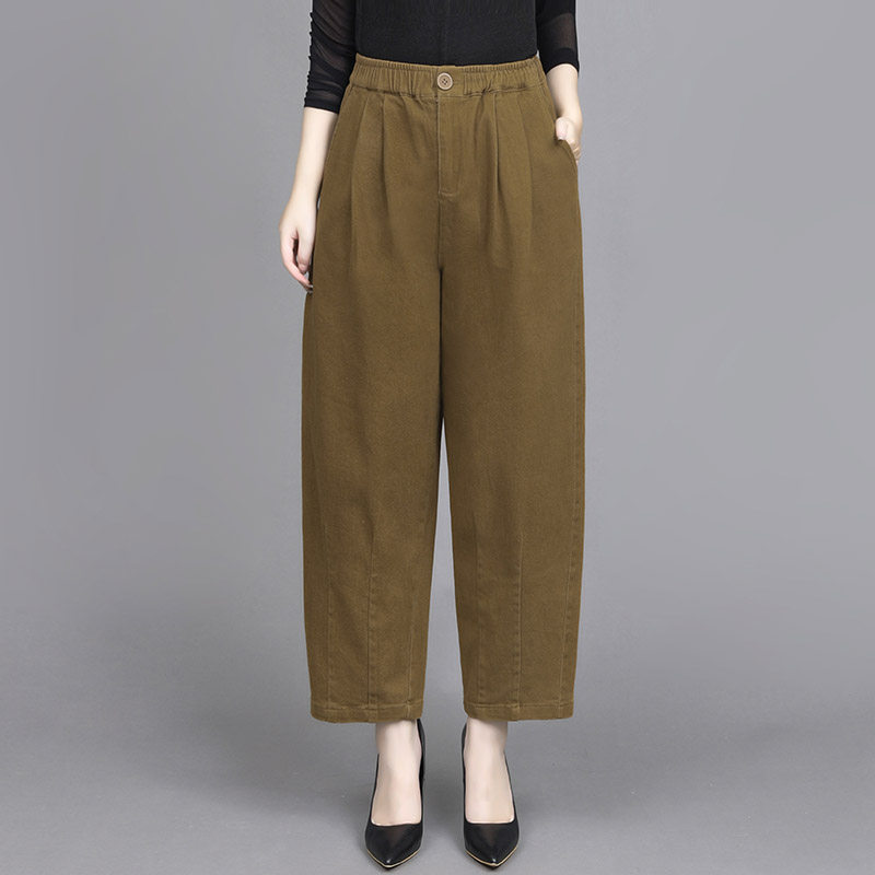 2024新品纯棉气质个性压褶哈伦裤小个子简约时尚松紧腰宽松休闲裤,女装/女士精品,休闲裤,淘宝优惠券,粉丝福利购,淘宝优惠卷