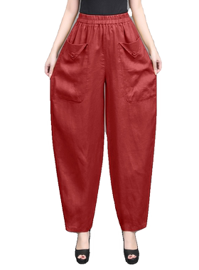 灯笼裤女100%纯亚麻九分休闲裤