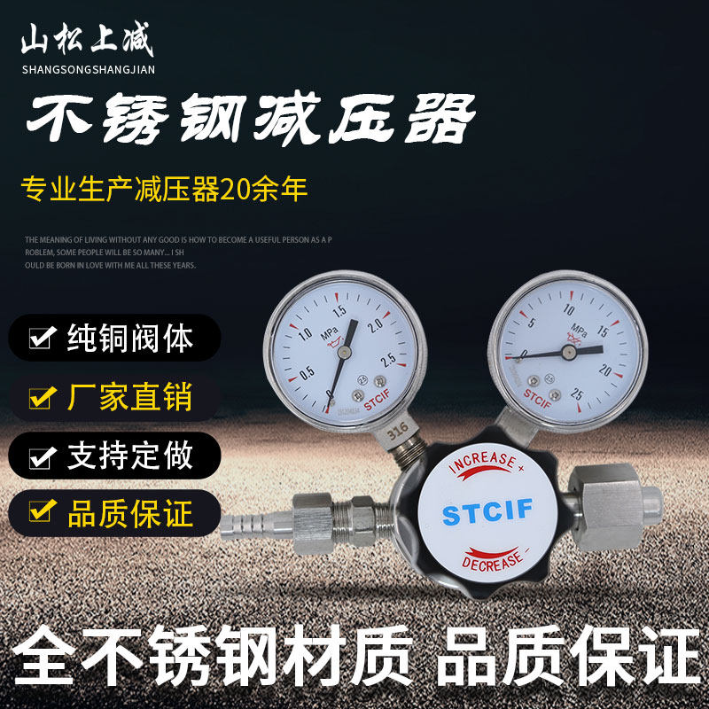 高压不锈钢减压阀316L减压表钢瓶高纯气体减压器实验室一级调压阀