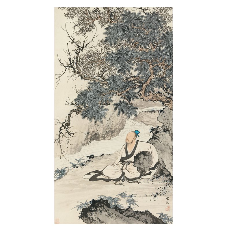 22陈少梅林荫高士图e微喷古代名画复制品仿古画名人字画山水画中
