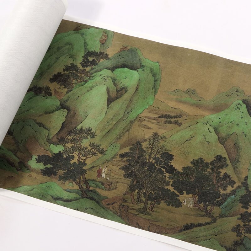 22刘松年款z青绿山水长卷画芯国画真迹复制品原大高清仿古山水画