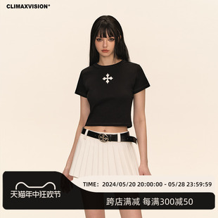 CLIMAX 短袖 T恤女美式 辣妹显瘦运动tee VISION十字架紧身弹力短款