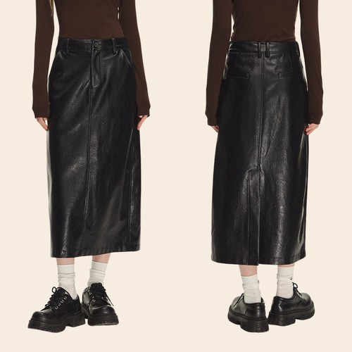 CLIMAXVISION中长款复古皮裙