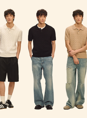 CLIMAX VISION32支2股全棉纱线老钱风经典绞花polo领短袖针织衫