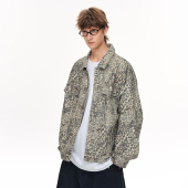 CLIMAX 复古做旧水洗豹纹印花短宽廓形牛仔夹克外套 VISION美式