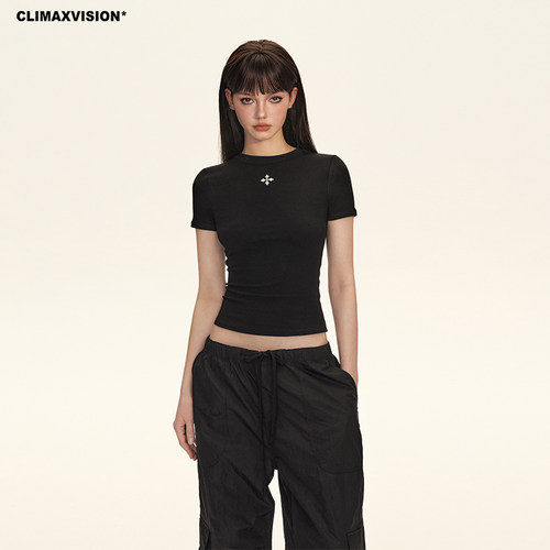 CLIMAXVISION十字印花裸感短袖