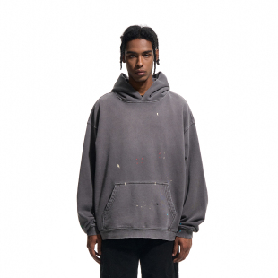 高街休闲帽衫 CLIMAX VISION做旧水洗染色破坏重磅连帽卫衣男美式