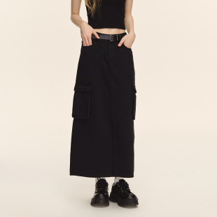 CLIMAX 牛仔半裙女显瘦a字中长裙 VISION仿旧复古水洗多口袋工装