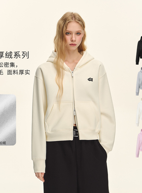 CLIMAX VISION450克加绒加厚CV刺绣双拉链连帽卫衣女短款挺括帽衫