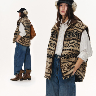 CLIMAX 可内搭 VISION费尔岛复古花纹双面摇粒绒高领拉链马甲背心