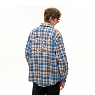 外套男女同款 衬衫 VISION轻奢感珍珠钉珠刺绣复古格纹长袖 CLIMAX