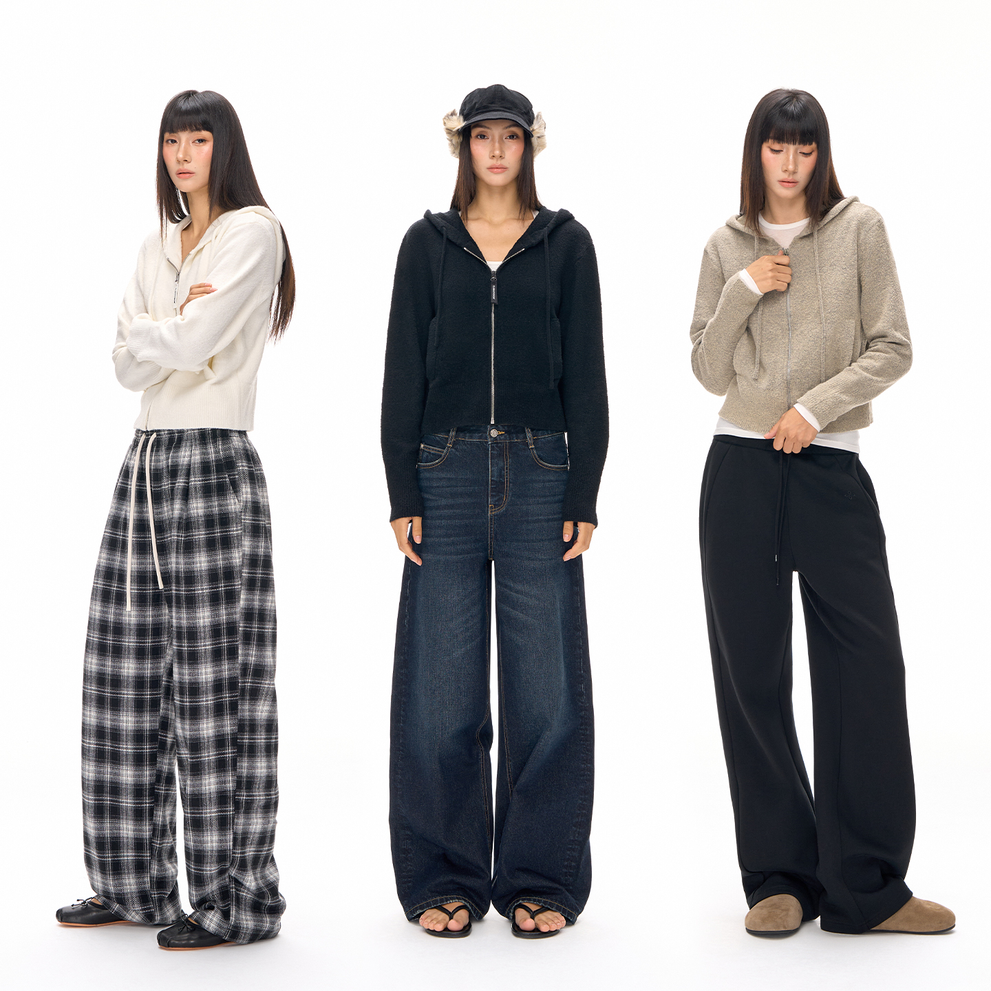 CLIMAX VISION慵懒风圈圈纱羊毛混纺针织连帽开衫毛衣外套短款