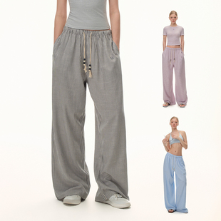 串珠腰绳细条纹宽松直筒长裤 CLIMAX VISION海岛度假风慵懒遛弯裤