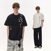 CLIMAX 圆领舒适TEE T恤夏季 VISION美式 洗水做旧趣味贴纸印花短袖