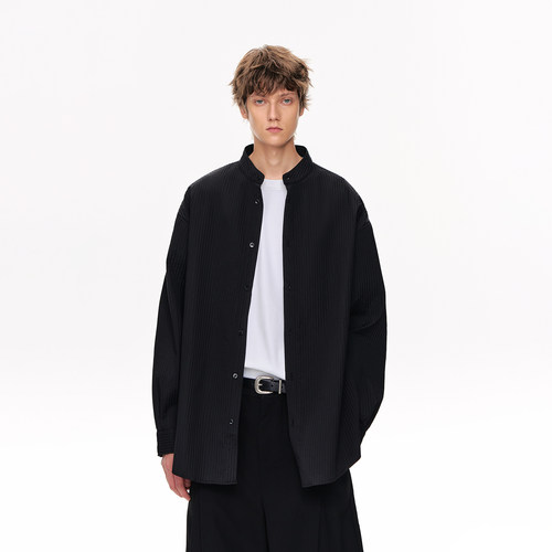 CLIMAX VISION极简风小立领立体压褶休闲宽松长袖衬衫