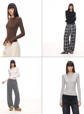 CLIMAX VISION莱赛尔绒感亲肤结构分割高弹修身内搭打底衫长袖T恤