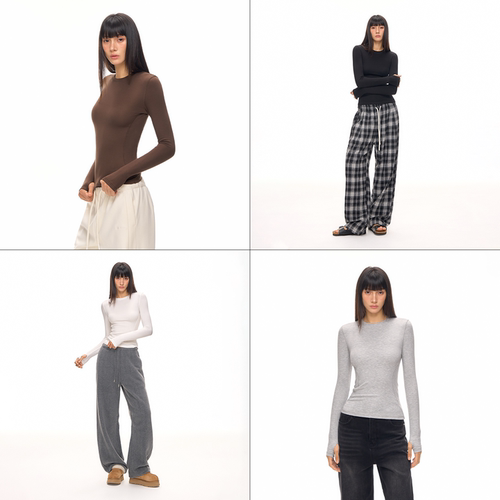 CLIMAX VISION莱赛尔绒感亲肤结构分割高弹修身内搭打底衫长袖T恤