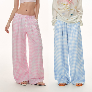 女休闲遛弯长裤 CLIMAX VISION轻薄凉爽假日慵懒海星扣直筒格子裤